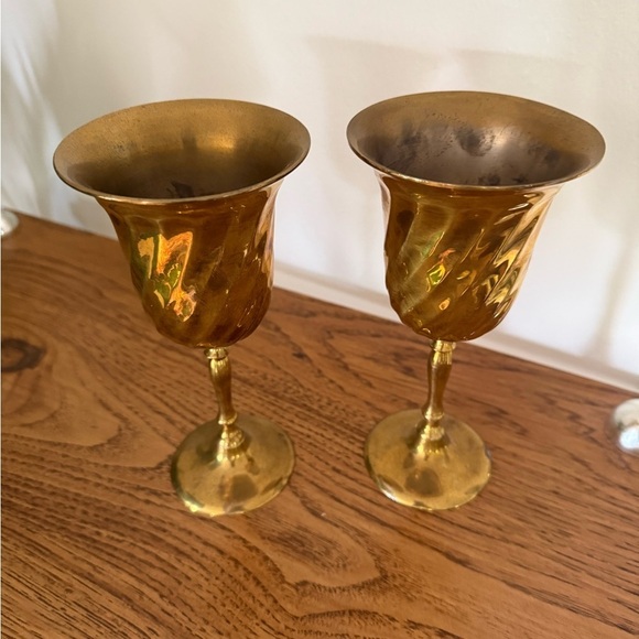 Vintage Solid Brass Wine Goblets Made In India Set Of 2 - Picture 3 of 8